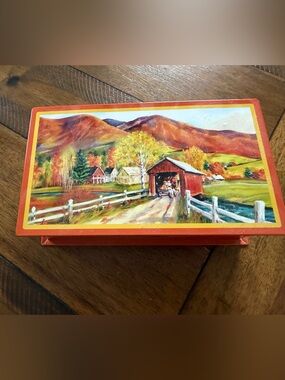 Autumn Landscape Decorative Tin Tea Box - Vermont Country Store